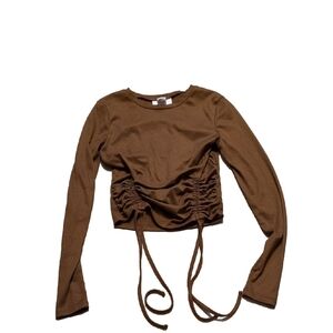 Just Polly New York Brown Long Sleeve Crop Top Size Small